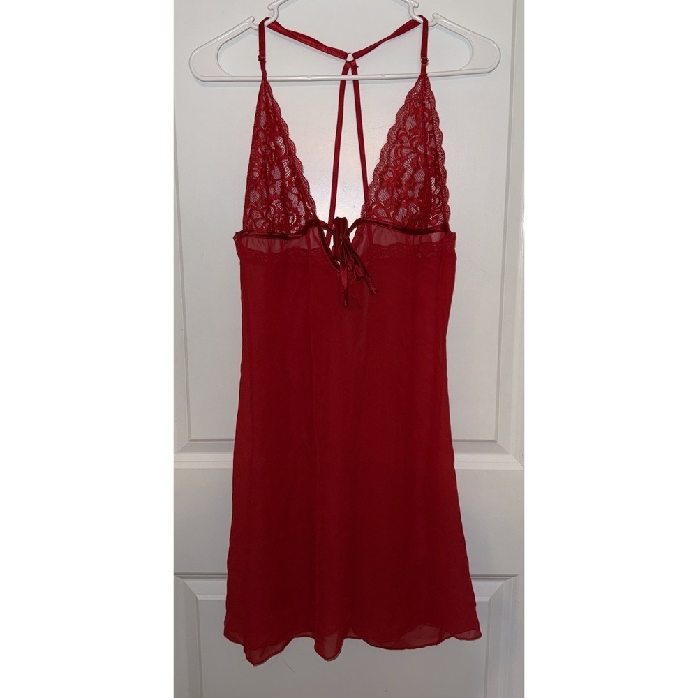 Fredericks of Hollywood Sheer Chemise Slip Size Medium Red Lacey Lingerie‎